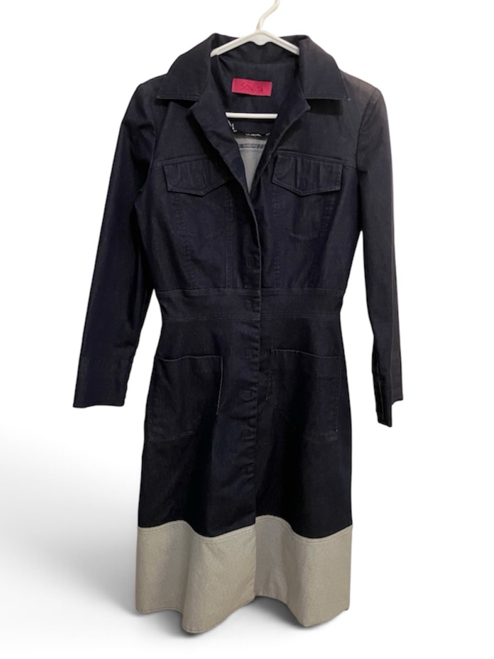 BEAUTIFUL!! VINTAGE SONYA BY SONYA RYKIEL DARK WASH DENIM COLORBLOCK  DRESS/COAT